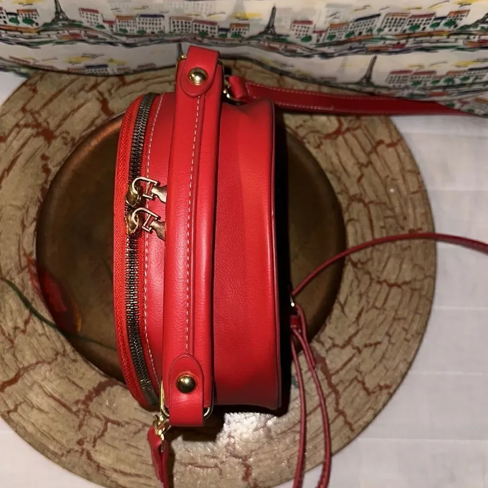 Beautiful Red Bow tie Faux Leather Small Canteen Shape Crossbody Bag